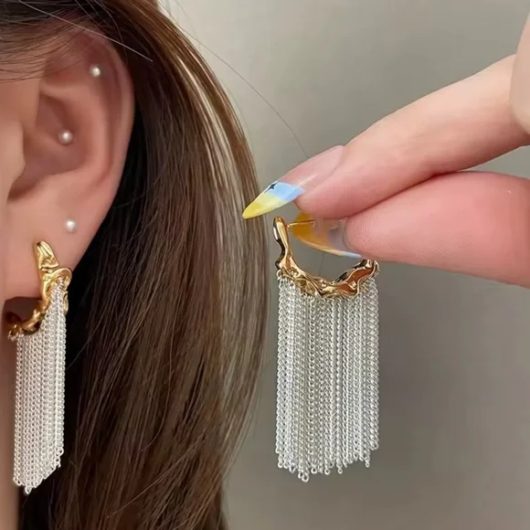 Anthropologie Gold and Silver Chain Earrings - Picture 2 of 6